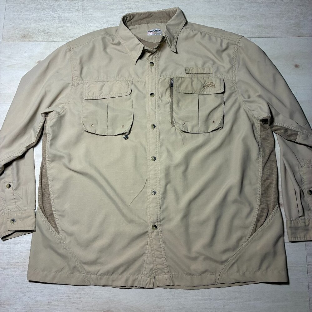 Natural Gear "Intracoastal" Long-Sleeve Vented Fishing Khaki Shirt Size XL